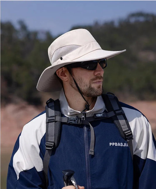 Men's Breathable Wide Brim Sun Hat - UV Protection Bucket Hat for Fishing & Hiking