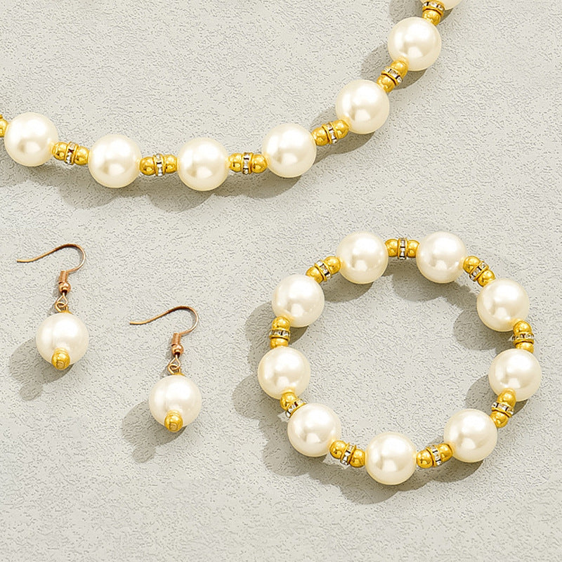Luxury Women’s Pearl & Mother-of-Pearl Jewelry Set – Necklace, Earrings & Bracelet with Clavicle Chain