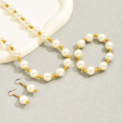 🔥 Buy One Get One Free 🔥Luxury Women’s Pearl & Mother-of-Pearl Jewelry Set – Necklace, Earrings & Bracelet with Clavicle Chain