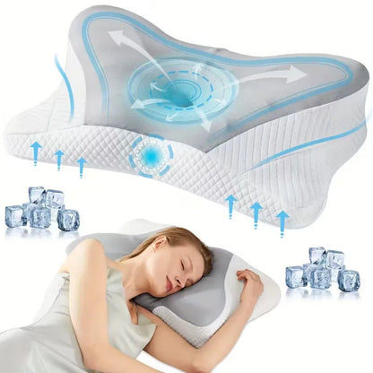 Ergonomic Contour Neck Pillow with Memory Foam - Orthopedic Support for Side, Back, and Stomach Sleepers with Cooling Cover