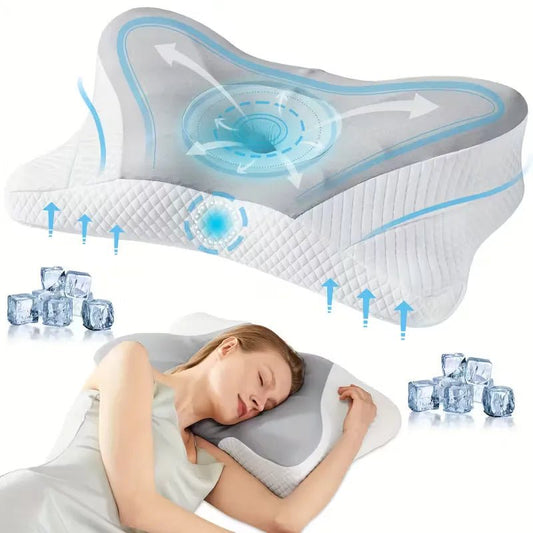 Ergonomic Contour Neck Pillow with Memory Foam - Orthopedic Support for Side, Back, and Stomach Sleepers with Cooling Cover