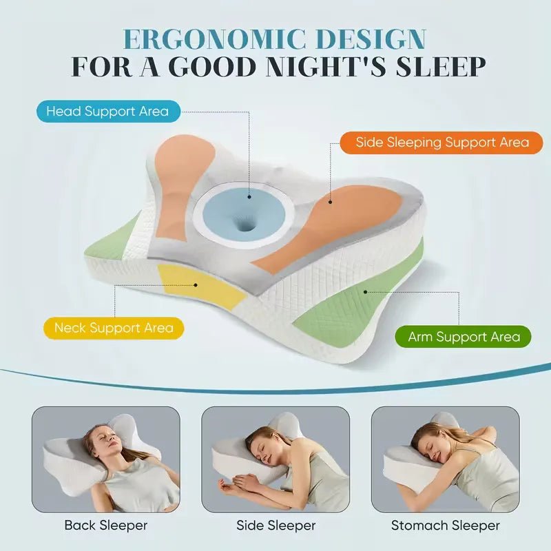 Ergonomic Contour Neck Pillow with Memory Foam - Orthopedic Support for Side, Back, and Stomach Sleepers with Cooling Cover