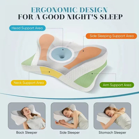 Ergonomic Contour Neck Pillow with Memory Foam - Orthopedic Support for Side, Back, and Stomach Sleepers with Cooling Cover