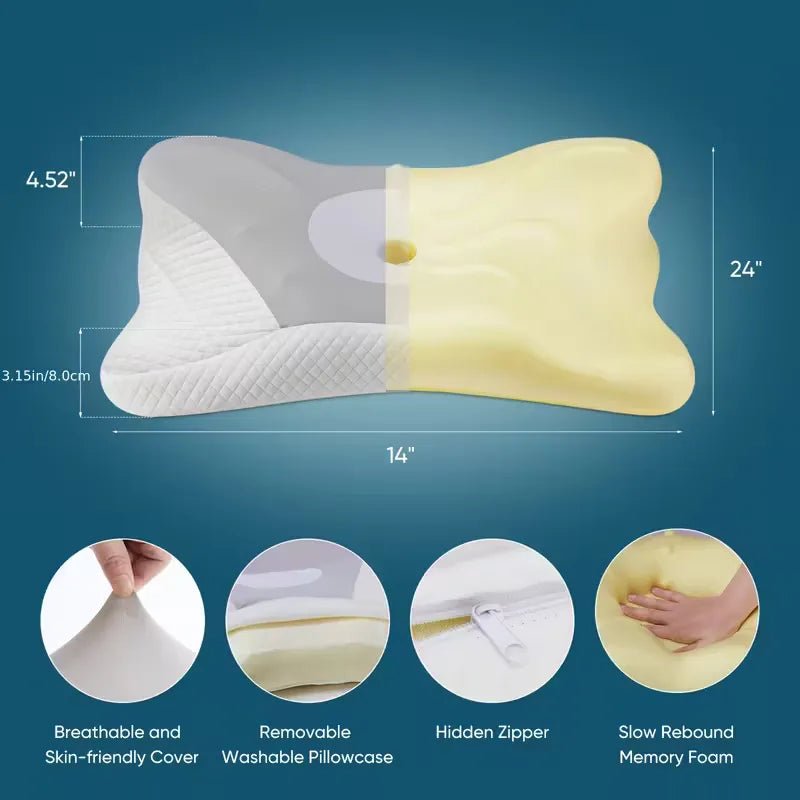 Ergonomic Contour Neck Pillow with Memory Foam - Orthopedic Support for Side, Back, and Stomach Sleepers with Cooling Cover