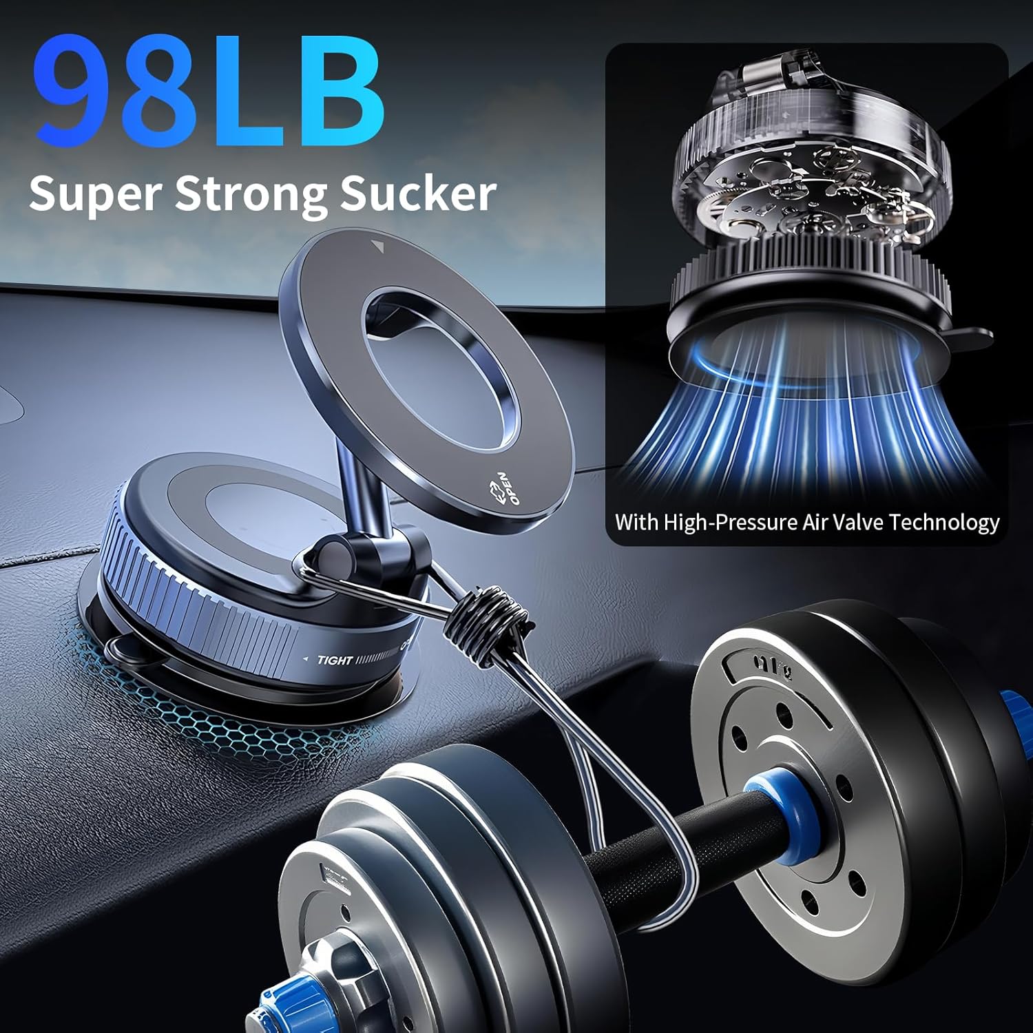 Double-sided magnetic vacuum cell phone holder