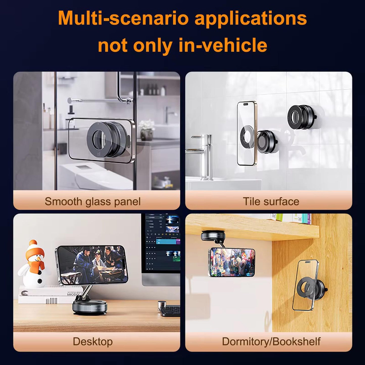 Double-sided magnetic vacuum cell phone holder