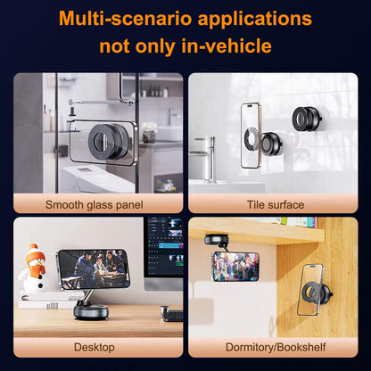 Double-sided magnetic vacuum cell phone holder