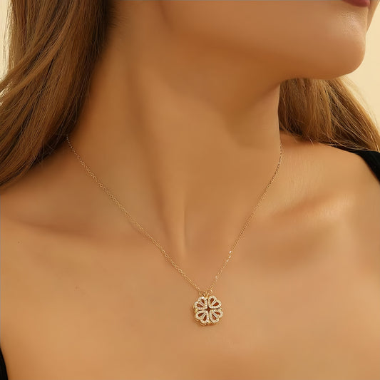 Women's Luxury Heart & Four-Leaf Clover Necklace - Dual-Wear Minimalist Pendant for Everyday Fashion, Weddings, and Gifts