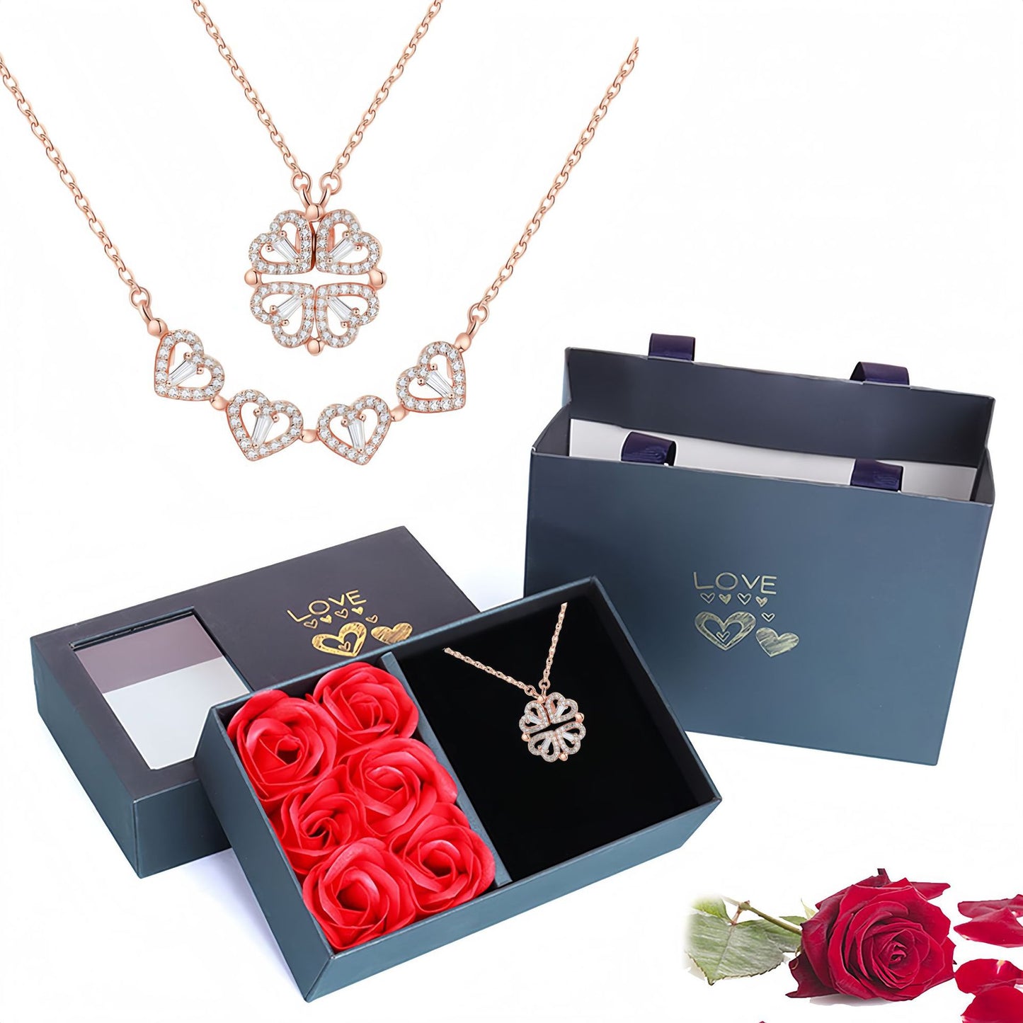 Women's Luxury Heart & Four-Leaf Clover Necklace - Dual-Wear Minimalist Pendant for Everyday Fashion, Weddings, and Gifts