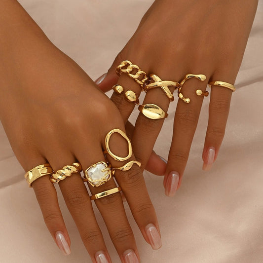 Women's Luxury Geometric Ring Set - Adjustable Open Finger Rings with Minimalist Modern Design for Everyday Fashion, Weddings, and Parties