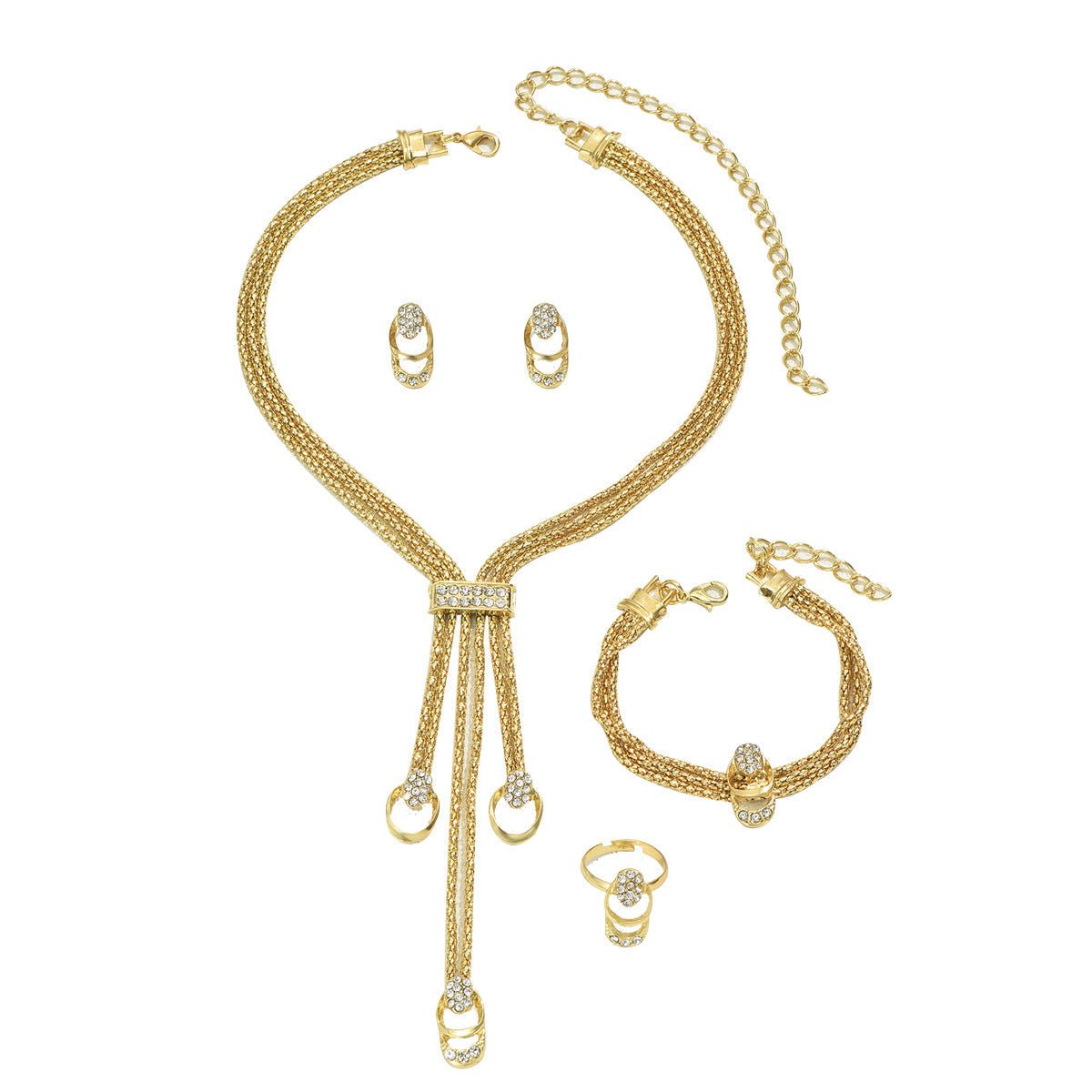 Minimalist Jewelry Set – Necklace, Earrings & Ring | Elegant Design with Sparkling Stones