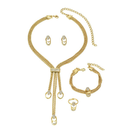 Minimalist Jewelry Set – Necklace, Earrings & Ring | Elegant Design with Sparkling Stones
