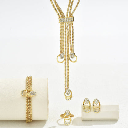 Minimalist Jewelry Set – Necklace, Earrings & Ring | Elegant Design with Sparkling Stones